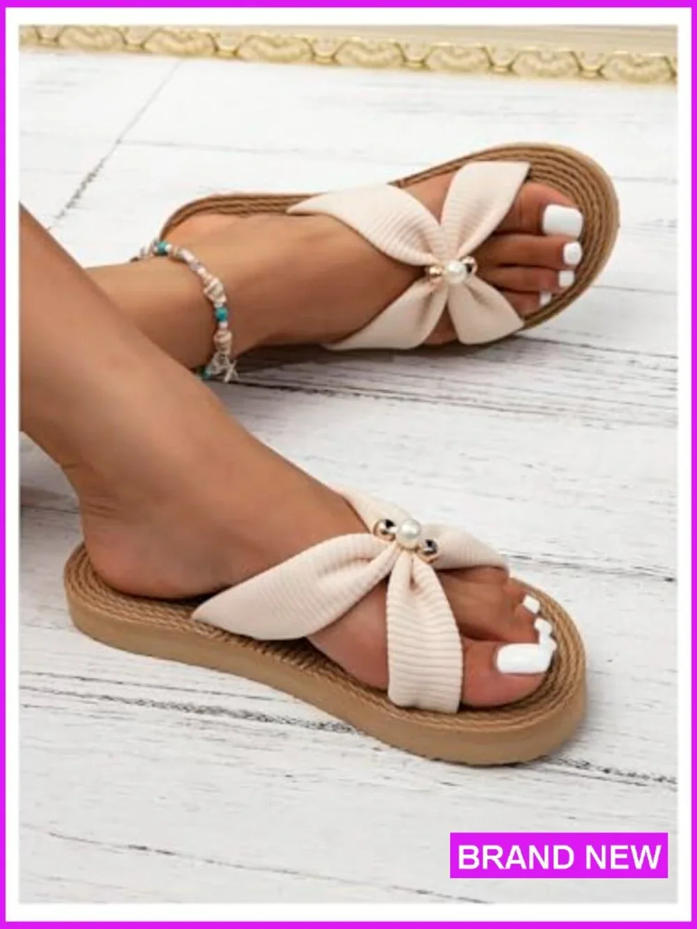 Criss Cross Straps Straw Sandals Open Toe Flat Casual Beach Slide Slippers
